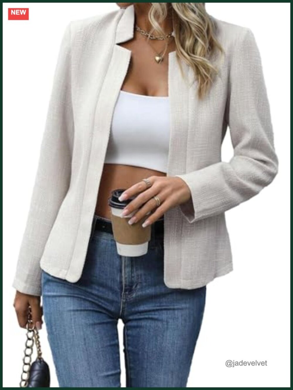 Women's Open Front Tweed Blazer Long Sleeve Notched Lapel Plaid Fitted Jacket